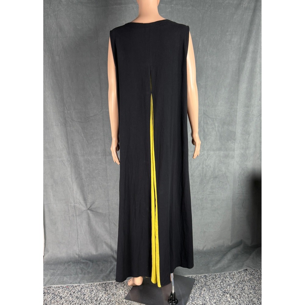 NWD Gracila Maxi Dress Plus 2XL Black Yellow Sleeveless Cotton Pocket Lagenlook - Picture 11 of 16